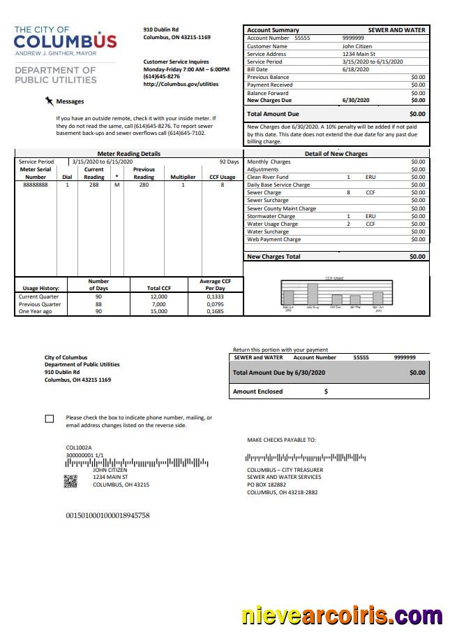 USA Ohio City of Columbus utility bill